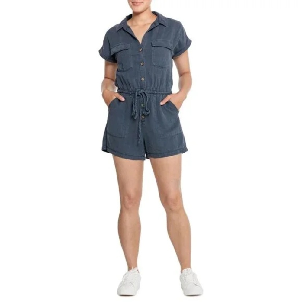 Nicole Miller denim Braided Rope Tie Romper casual everyday utility lyocell S